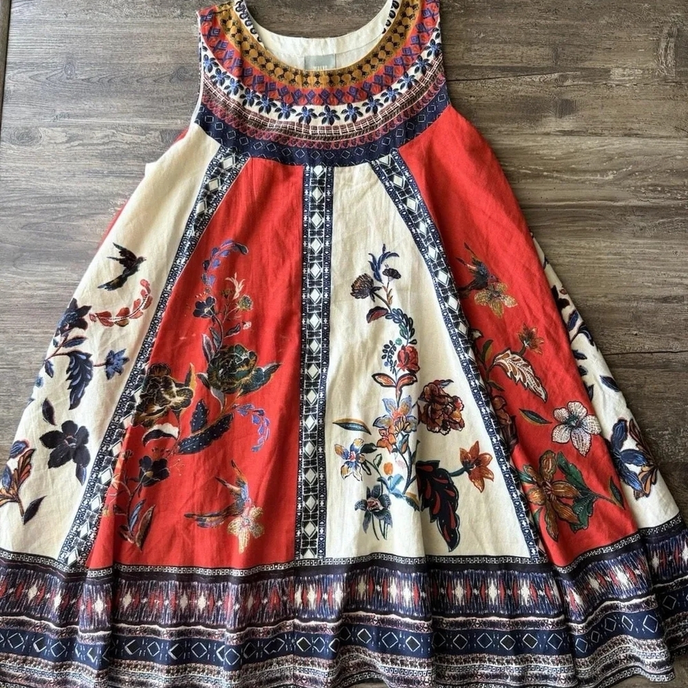 Floral Embroidered Kids Dress - Red and Cream